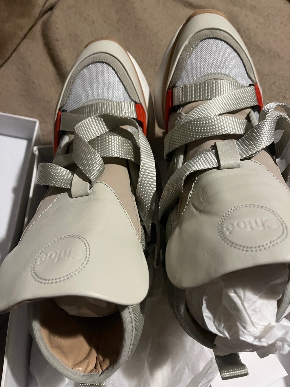 Chloe Cream and White Chunky-Sole Sneakers